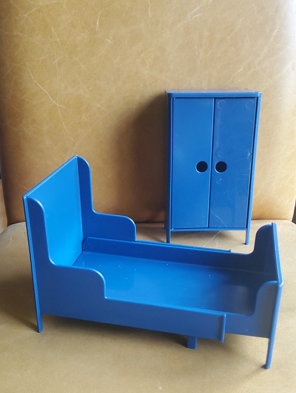 Ikea Blue Plastic Doll House Bed and Wardrobe Set